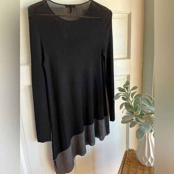 New Eileen Fisher black asymmetrical long sleeve round neck tunic top - Picture 3 of 6